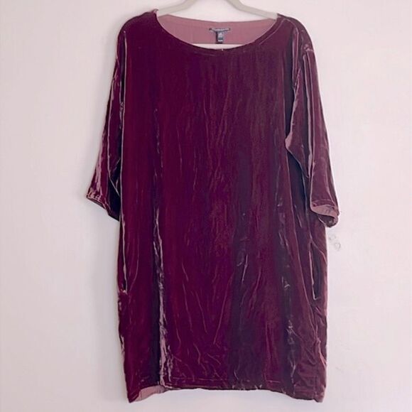 Eileen Fisher burgundy velvet tunic with pockets size petite large - Picture 1 of 8